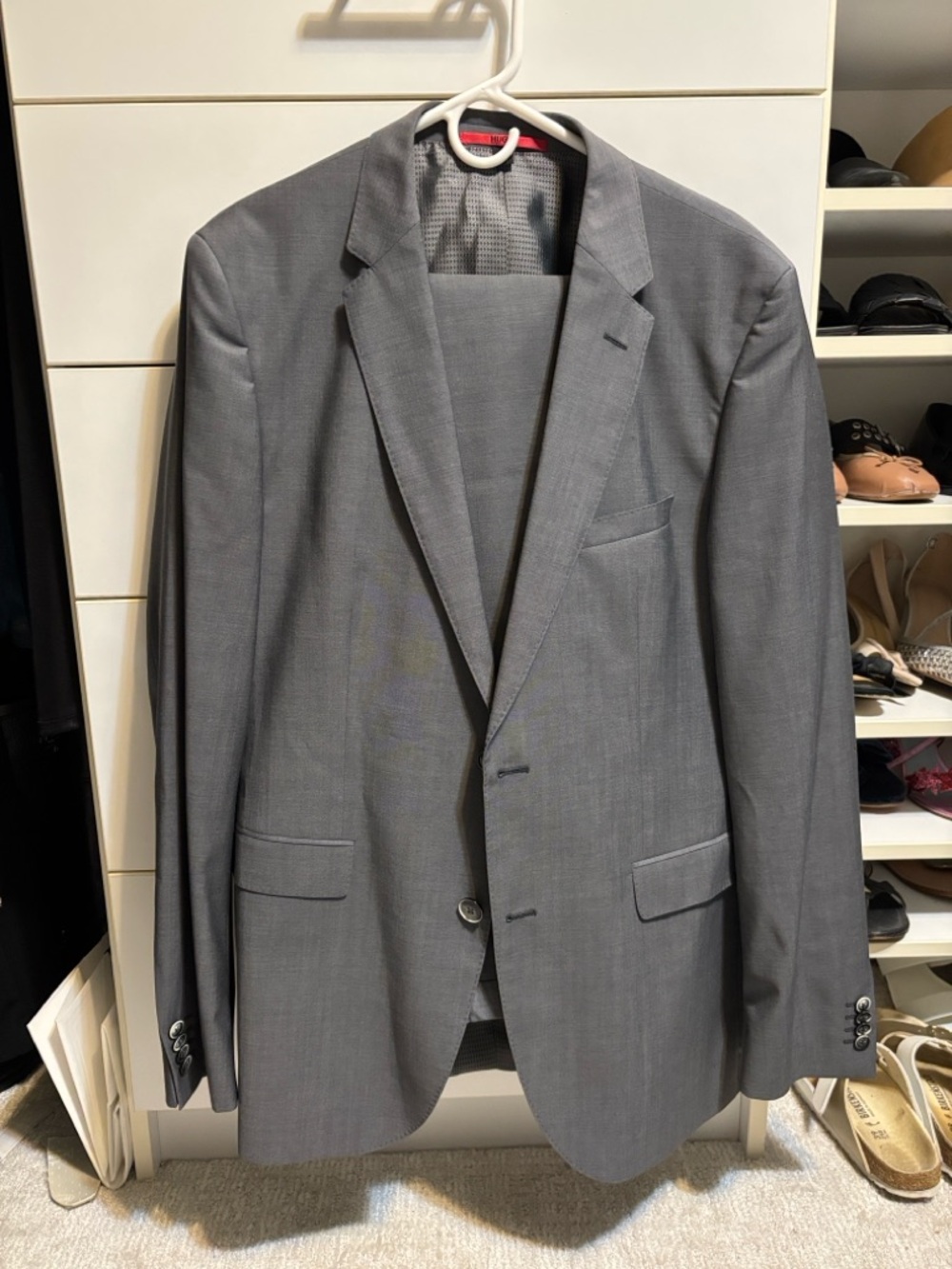 HUGO Men's Grey Two-Button Suit Jacket